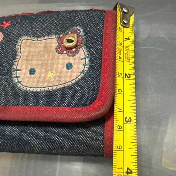 Sanrio Hello Kitty Gingham Rare patch vintage Y2K denim tri fold wallet collecti - Picture 13 of 14